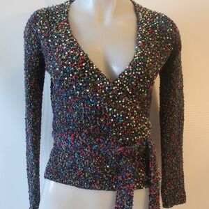 Diane Von Furstenberg Colorful Beaded Wrap Sweater XS/P